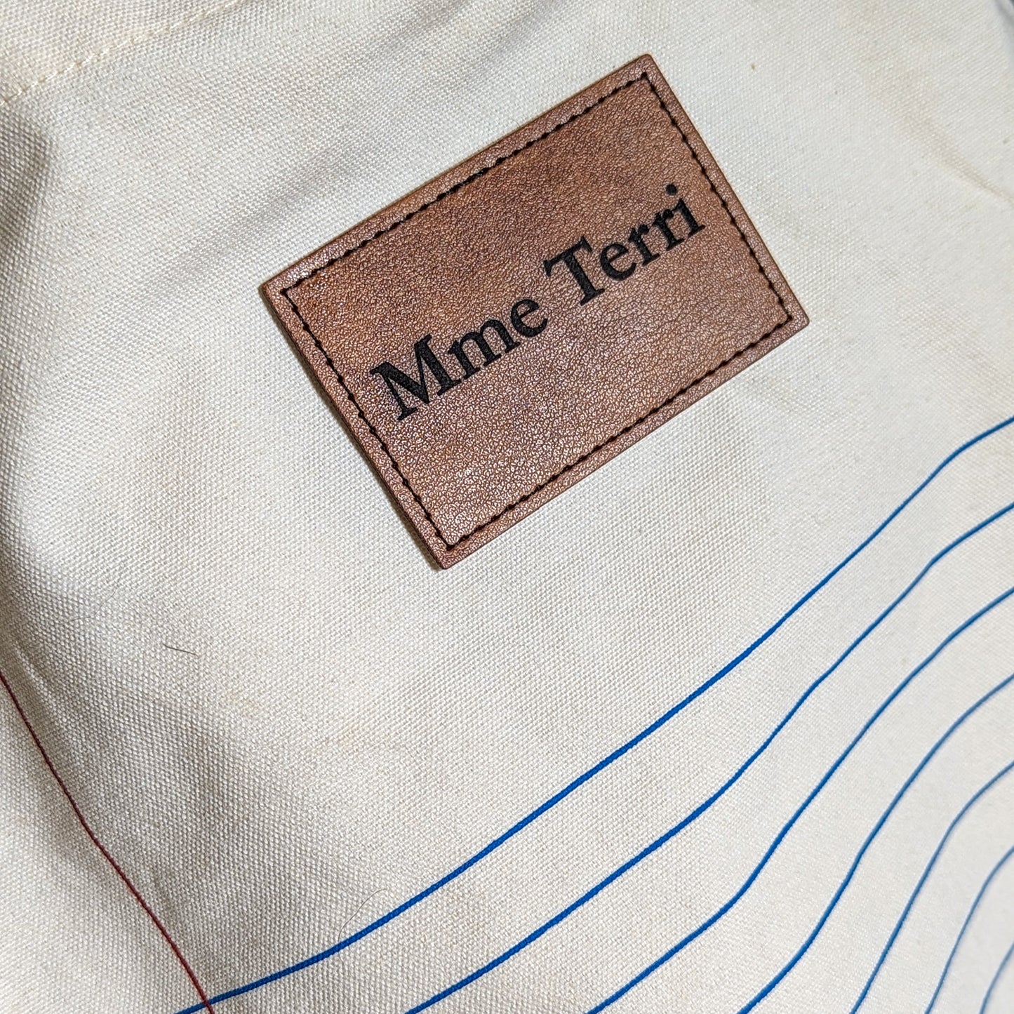 Custom Teacher Tote Bag with Lined Paper Print and Engraved Leatherette Patch