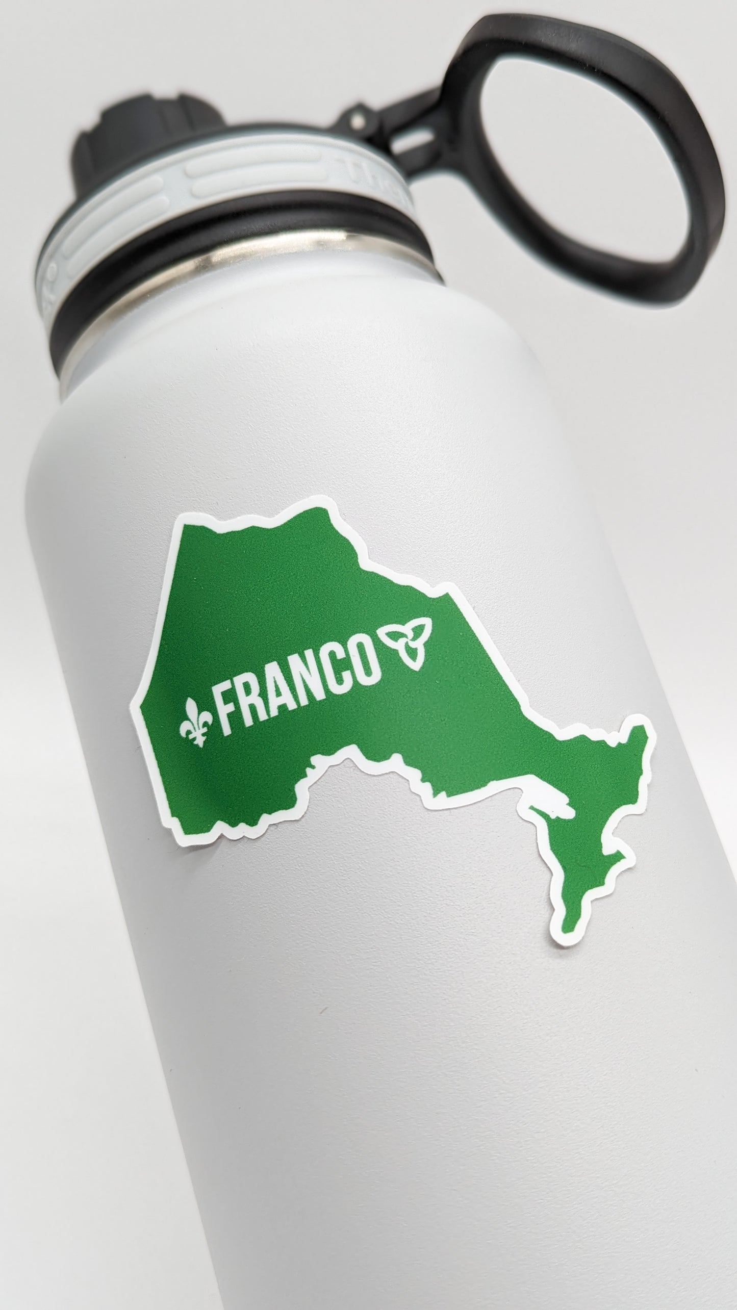 Franco-Ontarian Sticker - Ontario Silhouette with Trillium and Fleur-de-Lys